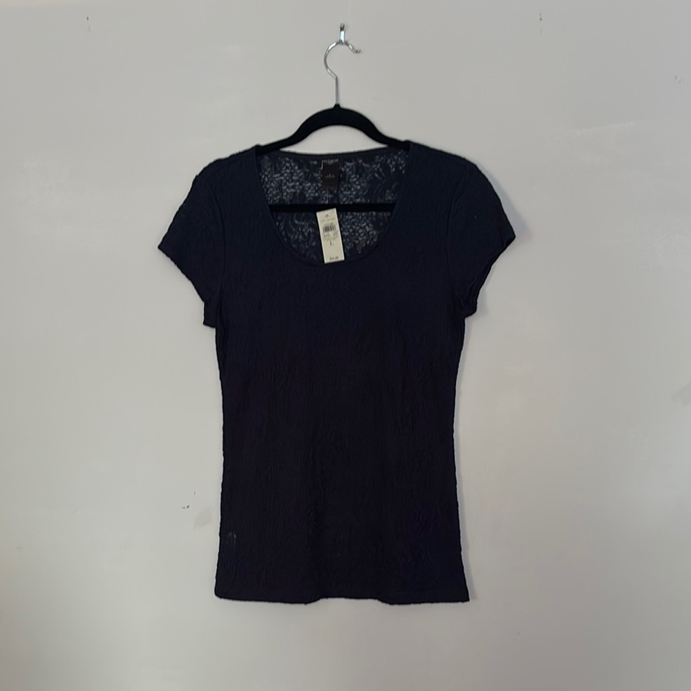 Ann Taylor Navy Blue Lace Short Sleeve Top